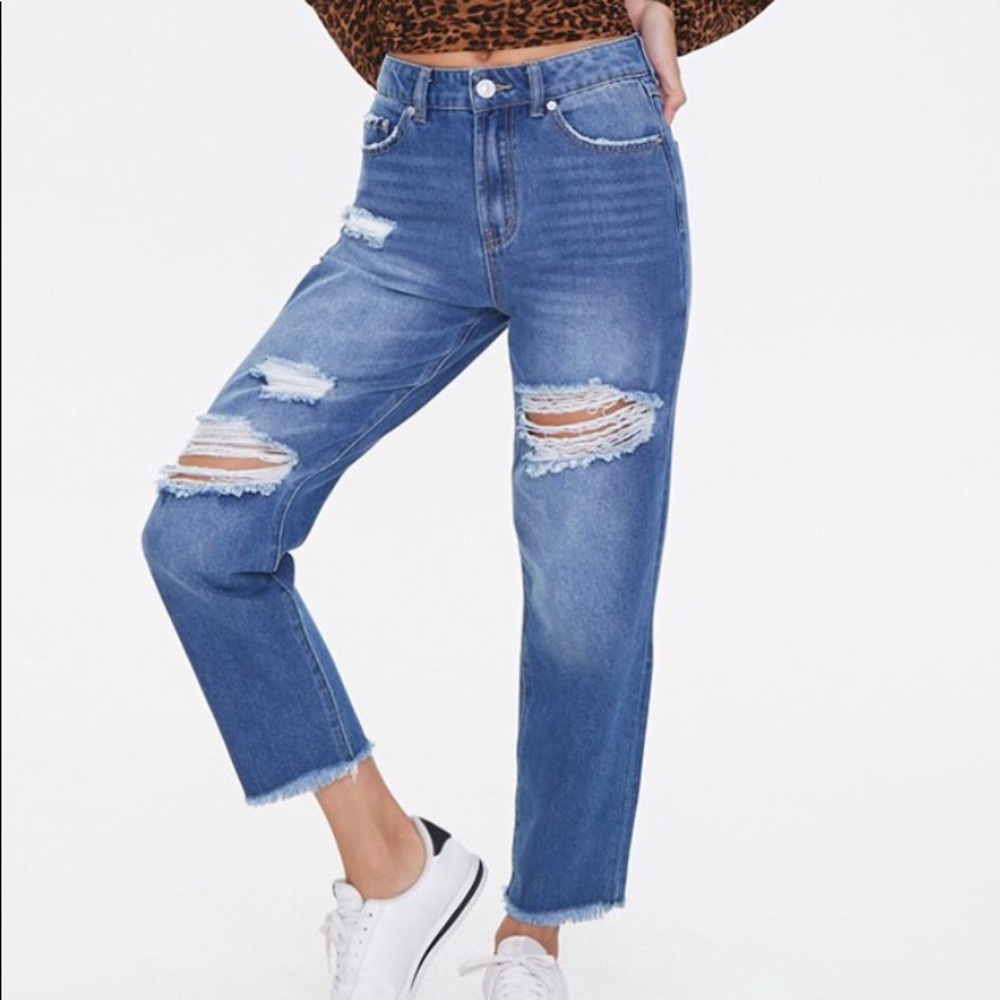 High-rise ripped mom jeans